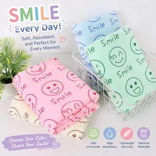 ลายSmile ผ้าเช็ดตัวนาโน นุ่มไม่บาดผิว ใช้กับเด็กทารกและเด็กแรกเกิดได้ ขนาด 140x70 ซม MJ33