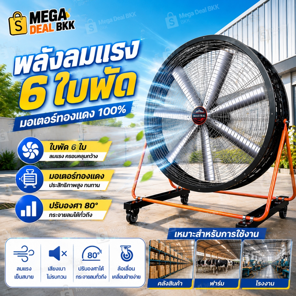 ขนาด 35 นิ้ว 1500 วัตต์ พัดลมอุตสาหกรรม พัดลมพกพา พัดลมขนาดใหญ่ พัดลมประหยัดพลังงานและทนทานพร้อมล้อ พัดลมอุตสาหกรรม