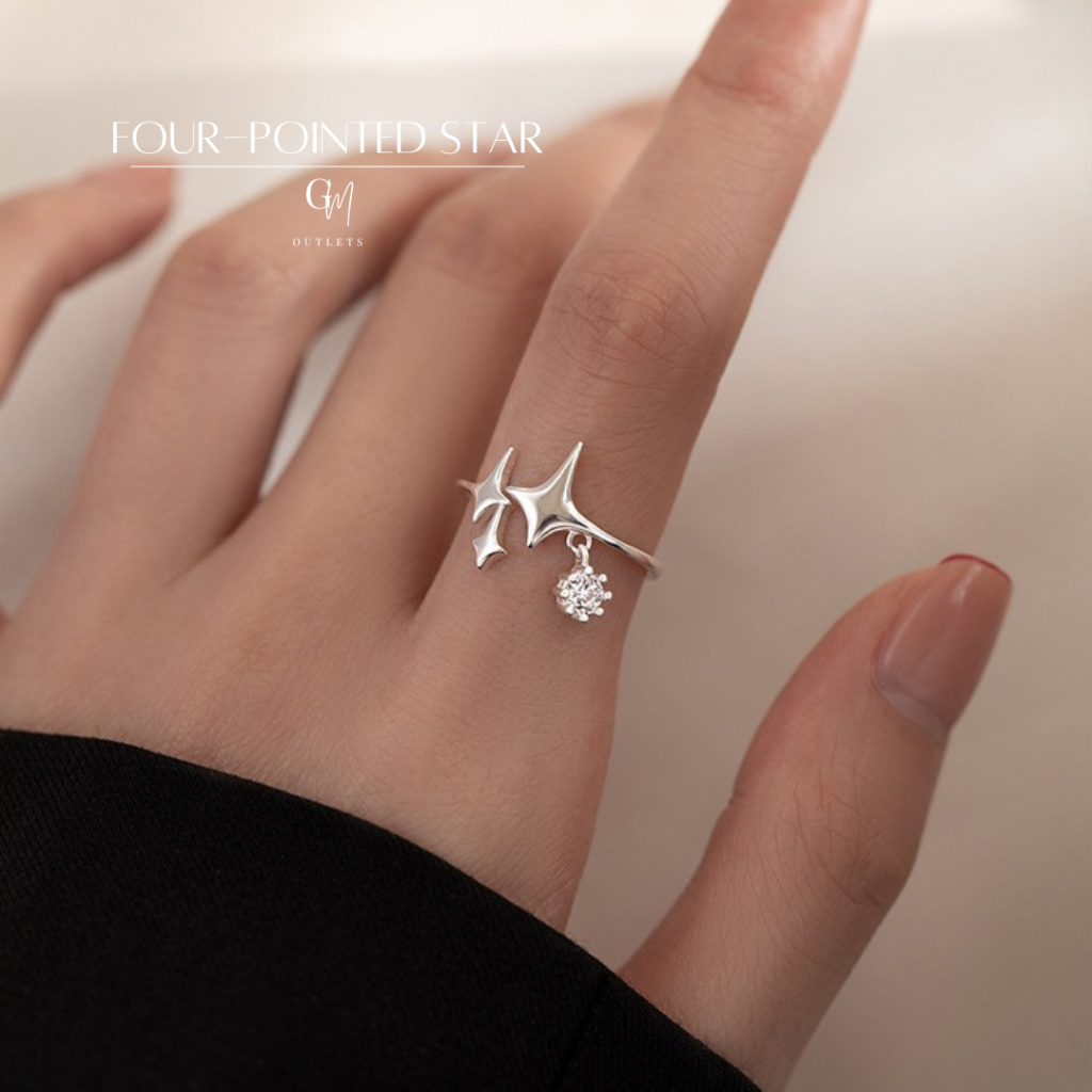 OUTLETS ล้างสต็อกจากโรงงานตรง แหวน Four-pointed star แหวนเงินแท้ เเหวนแฟชั่น แหวนสวย แหวนปรับขนาด