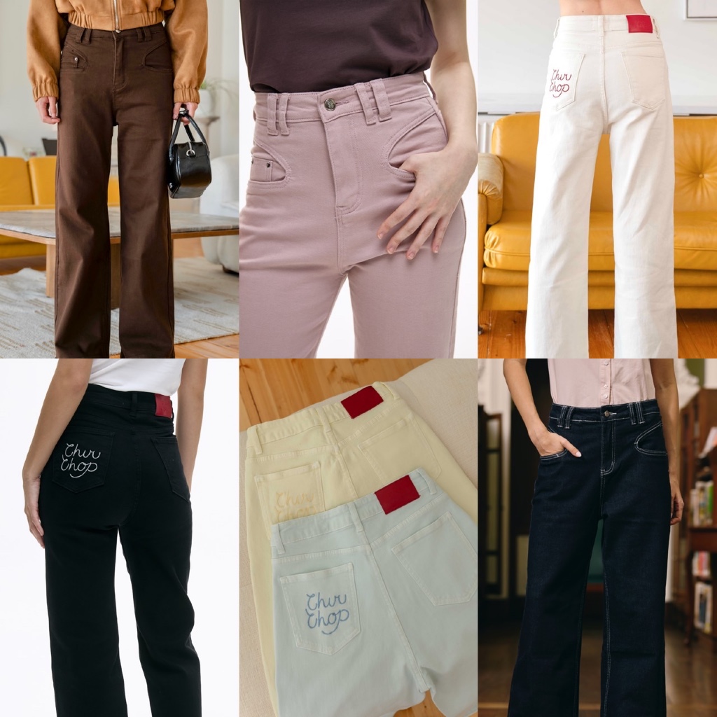 [พร้อมส่ง] CHUUCHOP (XS-4XL) - Rocky road jeans กางเกงยีนส์เอวสูง ผ้ายืด ทรงสวย ลุคมินิมอล ใส่สบาย (C9100)