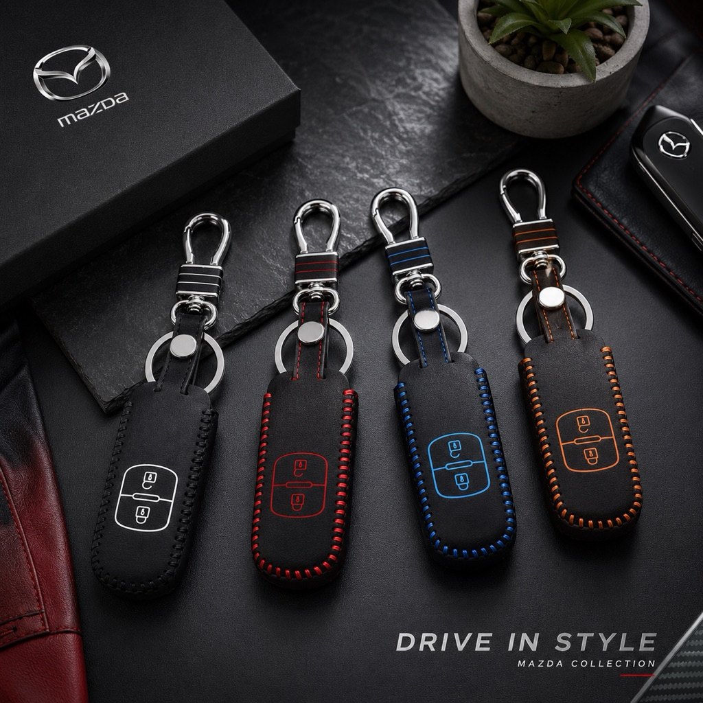 ซองหนังแท้ ใส่กุญแจรีโมทรถยนต์ Mazda 2,3/CX-3,5 Smart Ket รุ่น 2 ปุ่ม