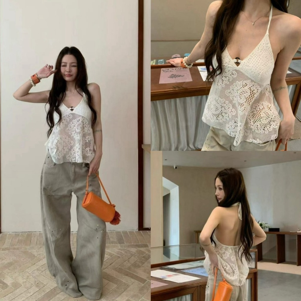 (พร้อมส่ง) KNIT CAMISOLE เสื้อคล้องคอผ้าทอลายรุ่น RB4