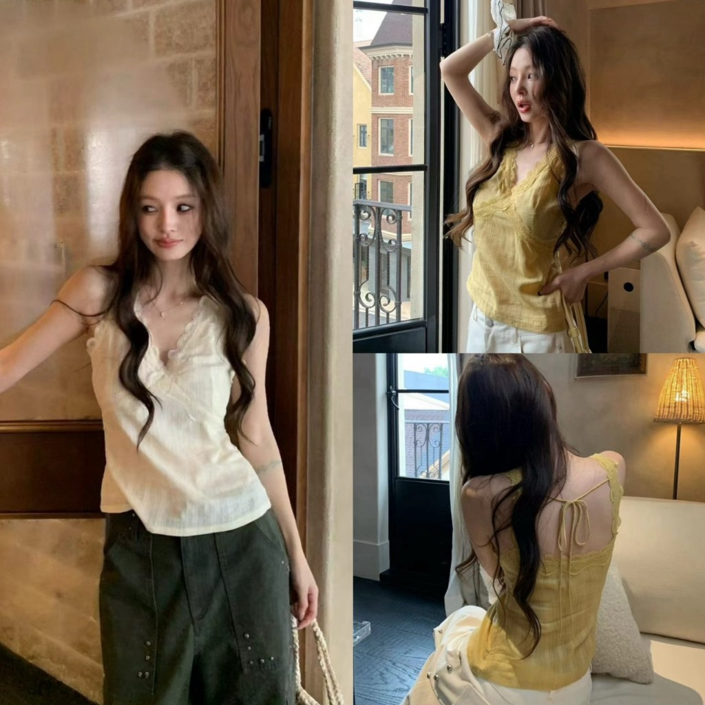 (พร้อมส่ง) BUTTER LACE CAMI เสื้อสายเดี่ยวแต่งผ้าลูกไม้รุ่น RB1