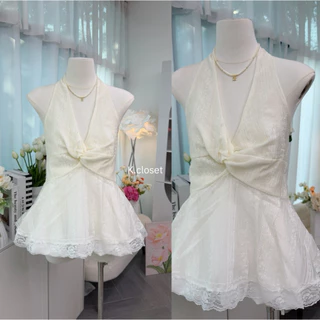 (อก28-42) เสื้อสายคล้องคอทรงทวิตหน้า ผ้าโรซี่พิมพ์ detail แต่งชายทุกไม้สาวอวบใส่ได้อกถึง 42 นิ้ว รับซัมเมอร์☀️🏝️(ผ้าบาง)