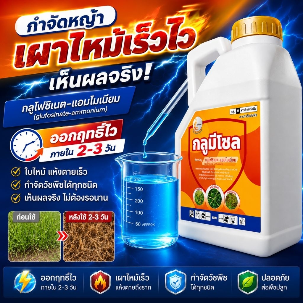 🔥 กลูมีโซล (กลูโฟซิเนตน้ำฟ้า) 4ลิตร🔥สูตรเผาไหม้ไว เห็นผลจริง กำจัดหญ้าได้อยู่หมัด!