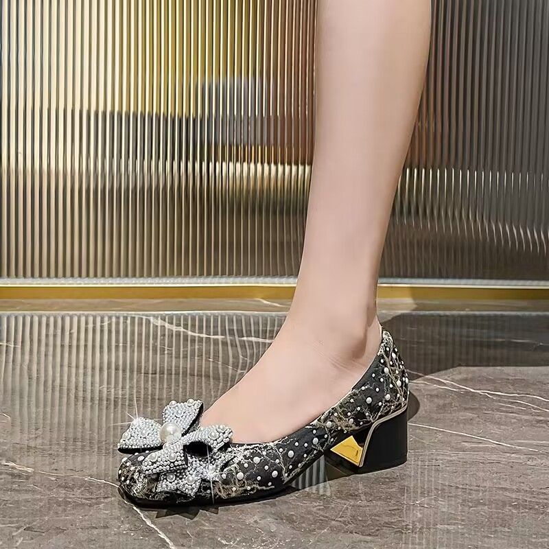 High Heels - Genuine Leather One Boot 4143 High Heels Coarse Follow up Shoes Women 2024 Autumn/Winte