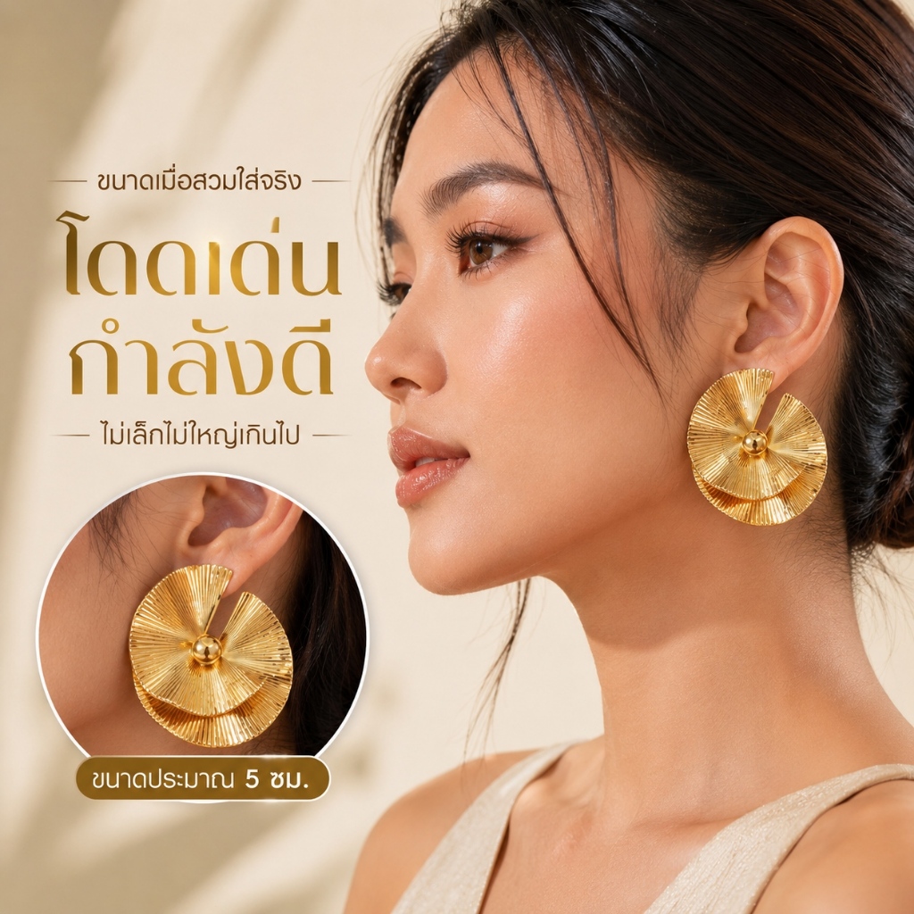 🌟ต่างหูทองคำ 18K สไตล์ฝรั่งเศส ดีไซน์ไม่ซ้ำใคร สำหรับผู้หญิงพรีเมียม ใส่ออกงานหรู ของขวัญสุดหรู