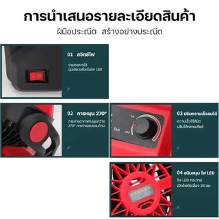 พัดลมแบตเตอรี่ไร้สาย 12นิ้ว พัดลมชาร์จแบต พัดลมไร้สาย แขวนและใช้งานหมุนได้270° พร้อมไฟ LED พัดลมแบตเตอรี่ พัดลมแคมป์ปิ้ง