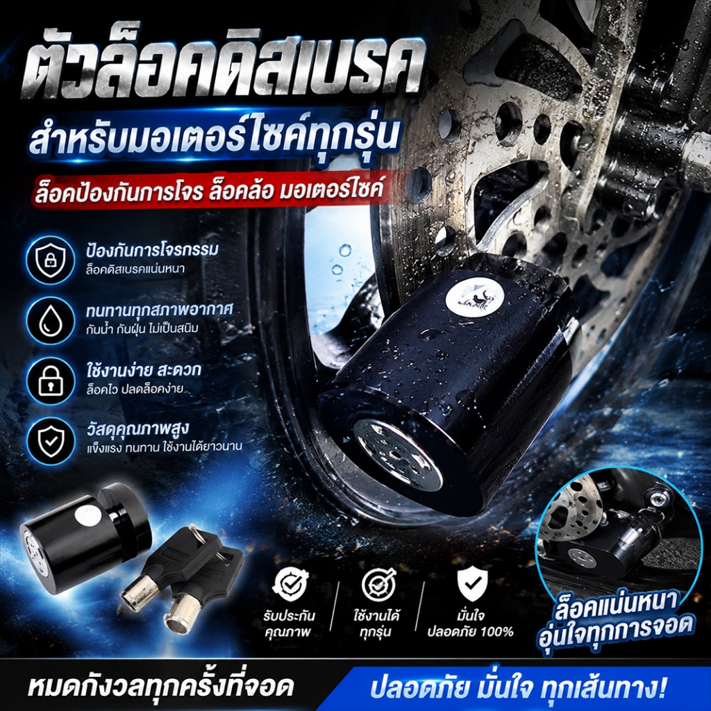 ตัวล็อคดิสเบรค สำหรับมอเตอร์ไซค์ทุกรุ่น ล็อคป้องกันการโจร ล็อคล้อ มอเตอร์ไซค์ ใช้งานได้ในทุกสภาพอากาศ รับประกันคุณภาพ