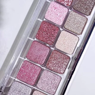 Glitter eyeshadow，Highlights，พาเลทอายแชโดว์ 12 สี/กลิตเตอร์/ประกายวิบวับ/สีชมพู/ราคาไม่แพง，กันน้ำ