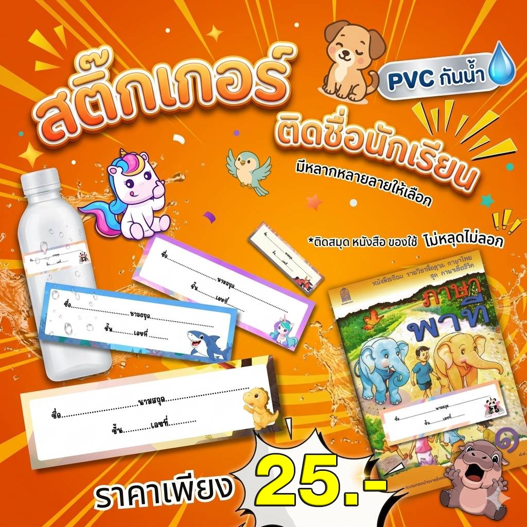 สติ๊กเกอร์ชื่อลูก สติ๊กเกอร์ชื่อติดหนังสือ สติ๊กเกอร์ติดอุปกรณ์การเรียน