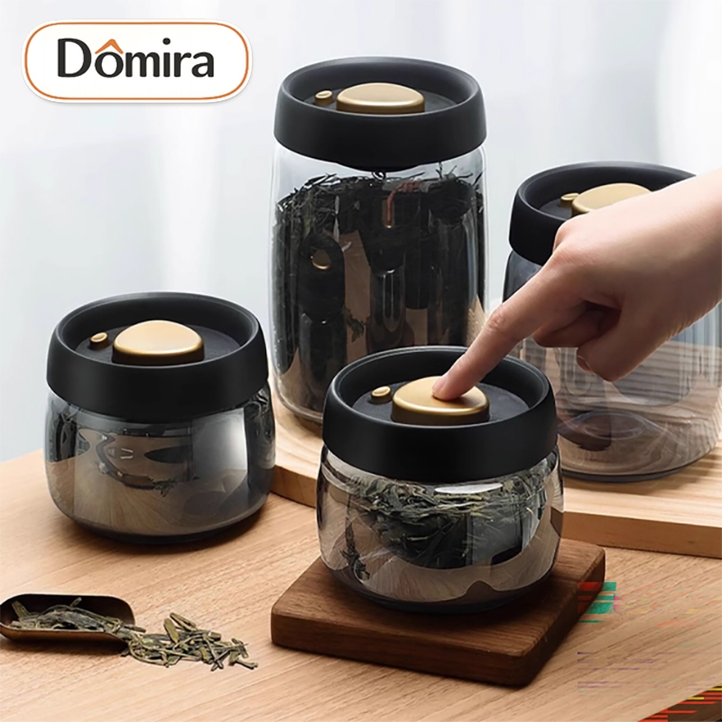 Domira โหลเก็บเมล็ดกาแฟ ถั่ว ธัญพืช ชา สูญญากาศ แก้วใส 400ml / 1200ml รุ่นโปร่งใส