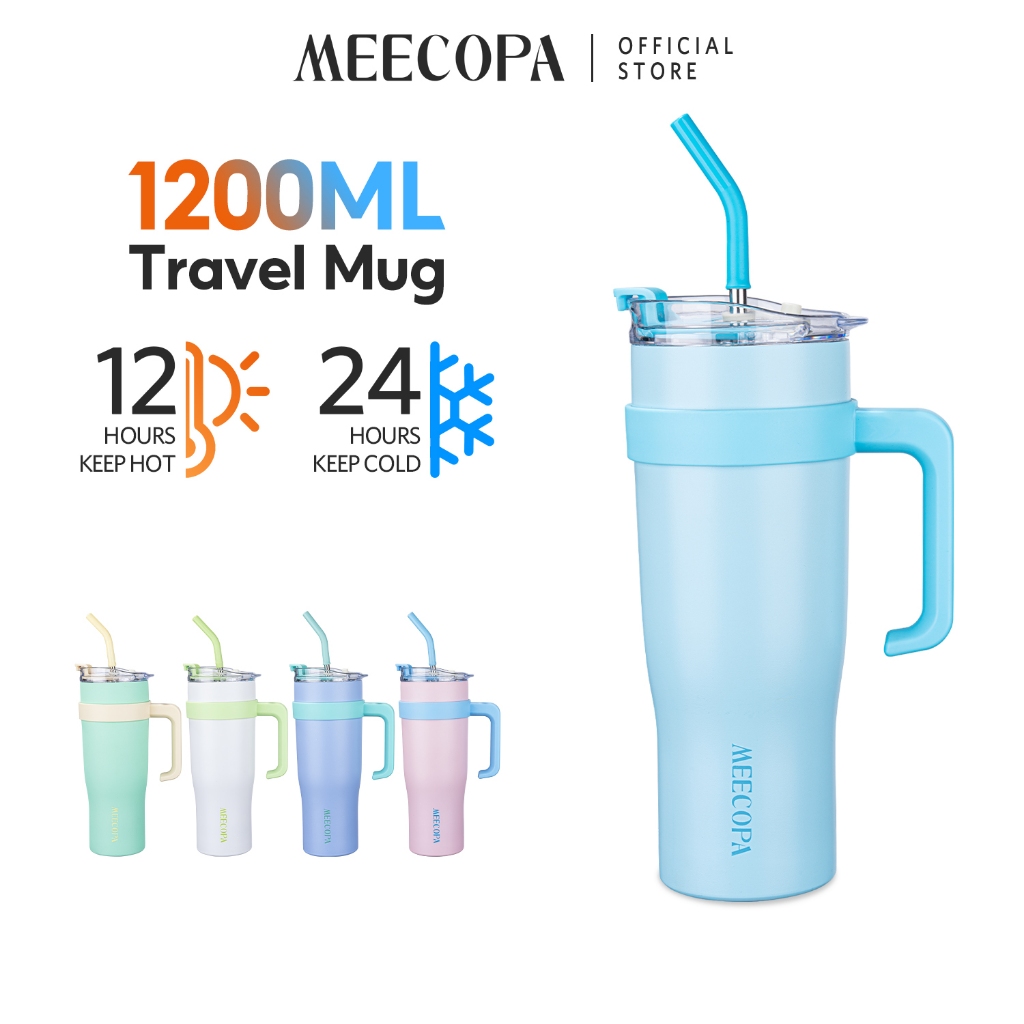 MEECOPA แก้วเก็บความเย็น 1200ML สแตนเลส 304 ขนาดใหญ่ พกพาสะดวก กันรั่ว 360° มีหลอดดื่ม สำหรับรถยนต์