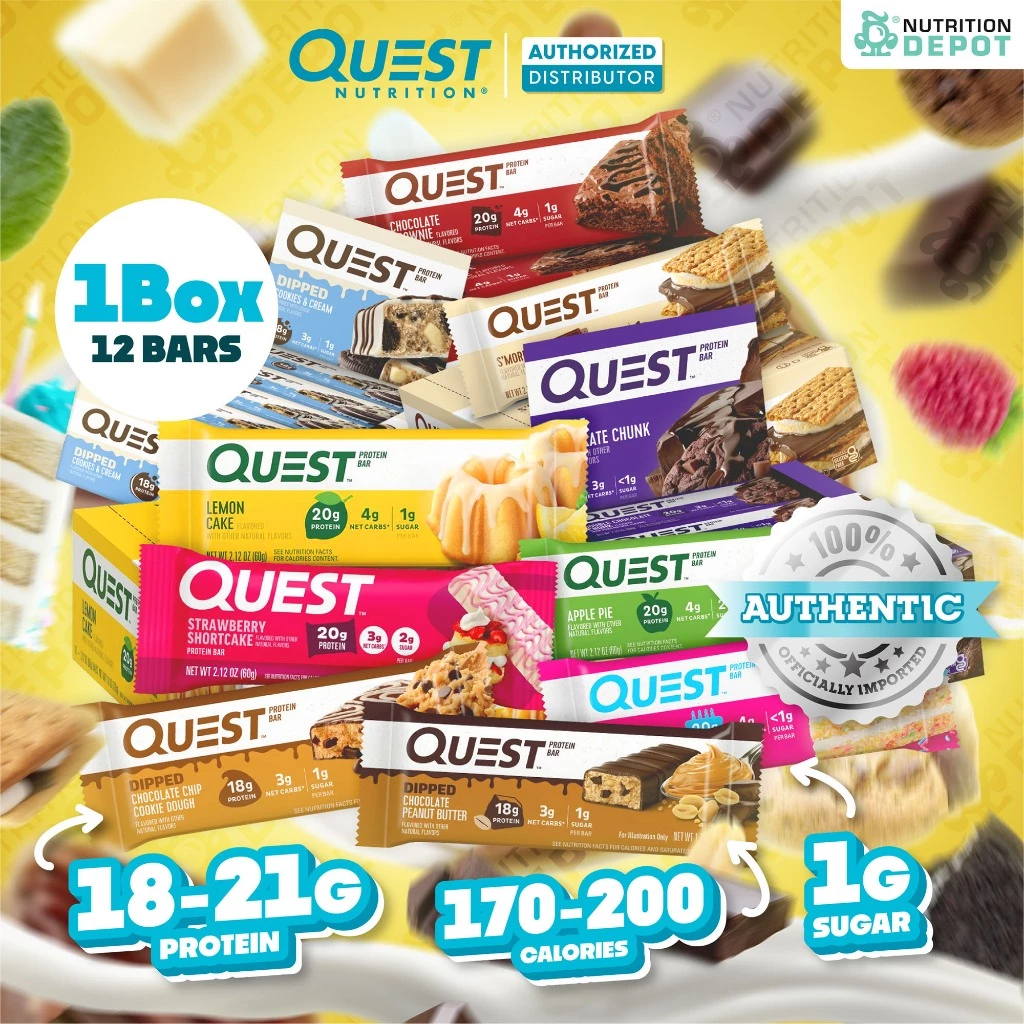 Quest Protein Bar 1 Box (12 Bars) - โปรตีนบาร์ ขนมคลีน (12 ชิ้น)