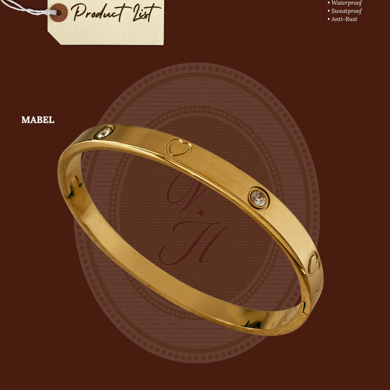Valencia Haus • MABEL BANGLE • กำไลหัวใจสลับเพชร สีทอง สแตนเลส กันน้ำ
