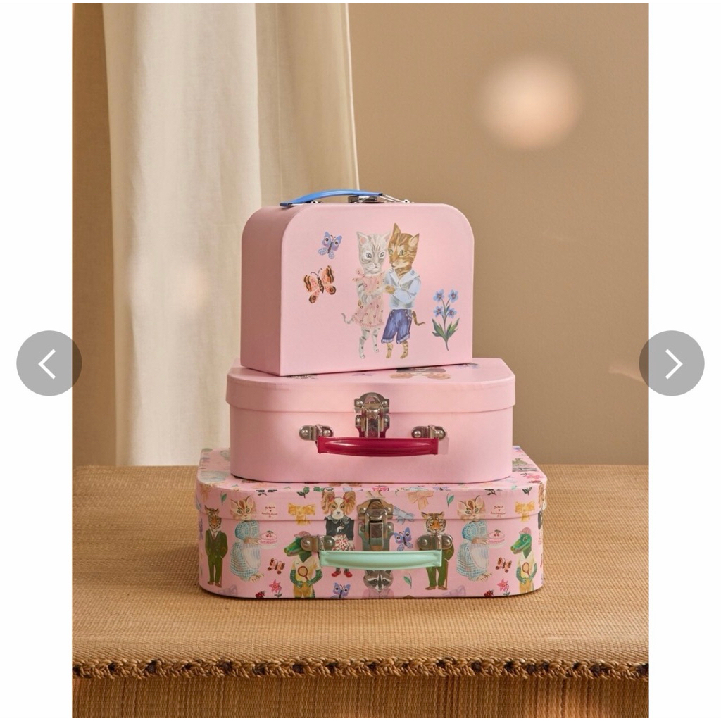 พร้อมส่งด่วน 🇹🇭 Nathalie Lété x Rice Set of 3 Suitcases Pink เซ็ตกล่องกระเป๋าวินเทจลายแฟนตาซี 3 ใบ