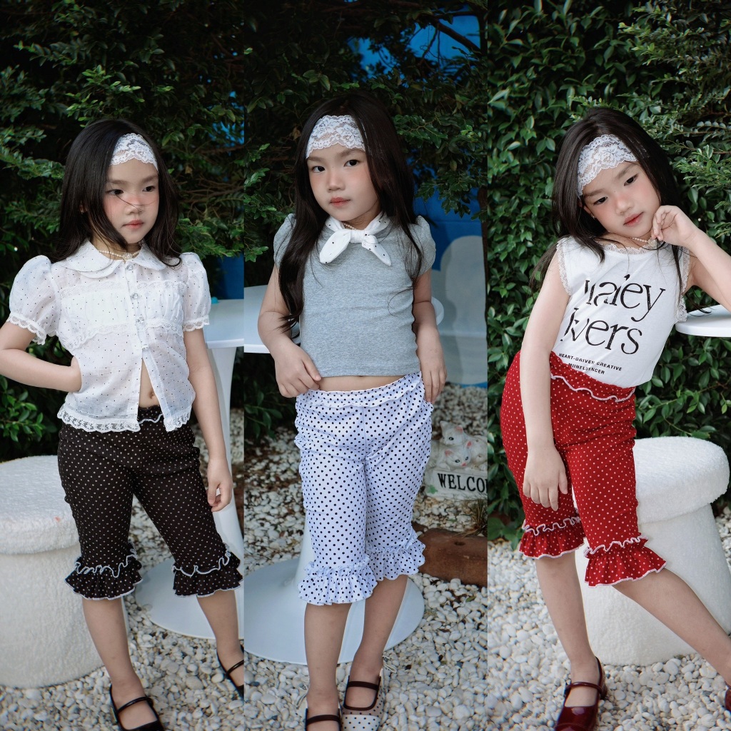 กางเกงCapri คาปรี ผ้าร่องยืดลายดอท