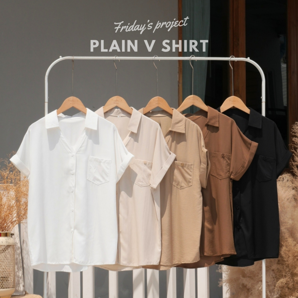 plain v shirt เสื้อเชิ๊ตผ้าไหมญี่ปุ่นนิ่มใส่สบาย