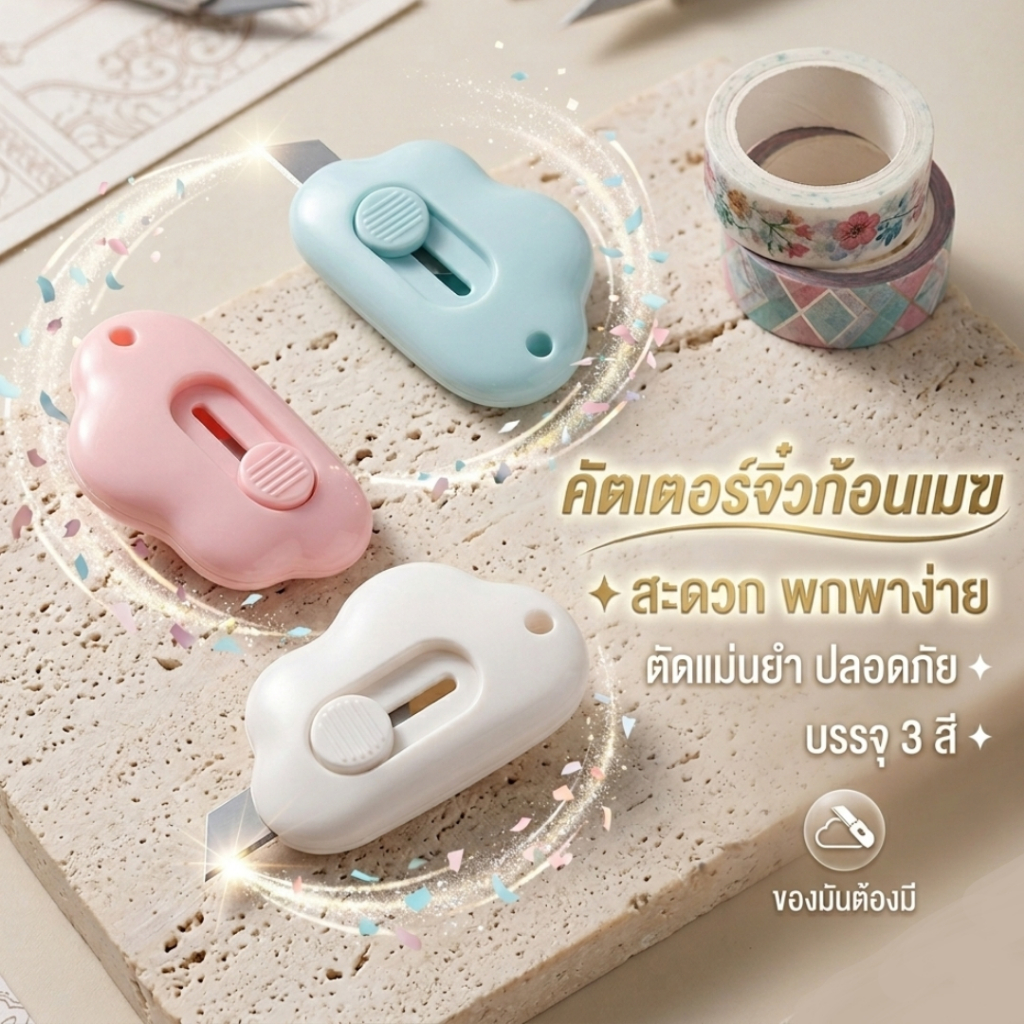 คัตเตอร์พกพารูปก้อนเมฆ ขนาดจิ๋ว คัตเตอร์ตัดกระดาษ มินิคัตเตอร์ อุปการ์สำนักงาน