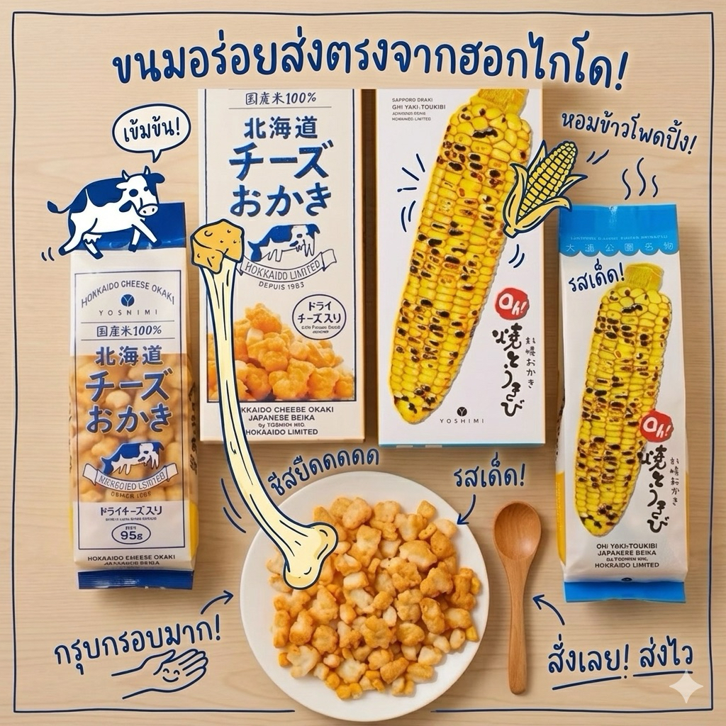 พร้อมส่งในไทย Yoshimi ข้าวโพดย่างฮอกไกโดผสมข้าวพองอบกรอบ