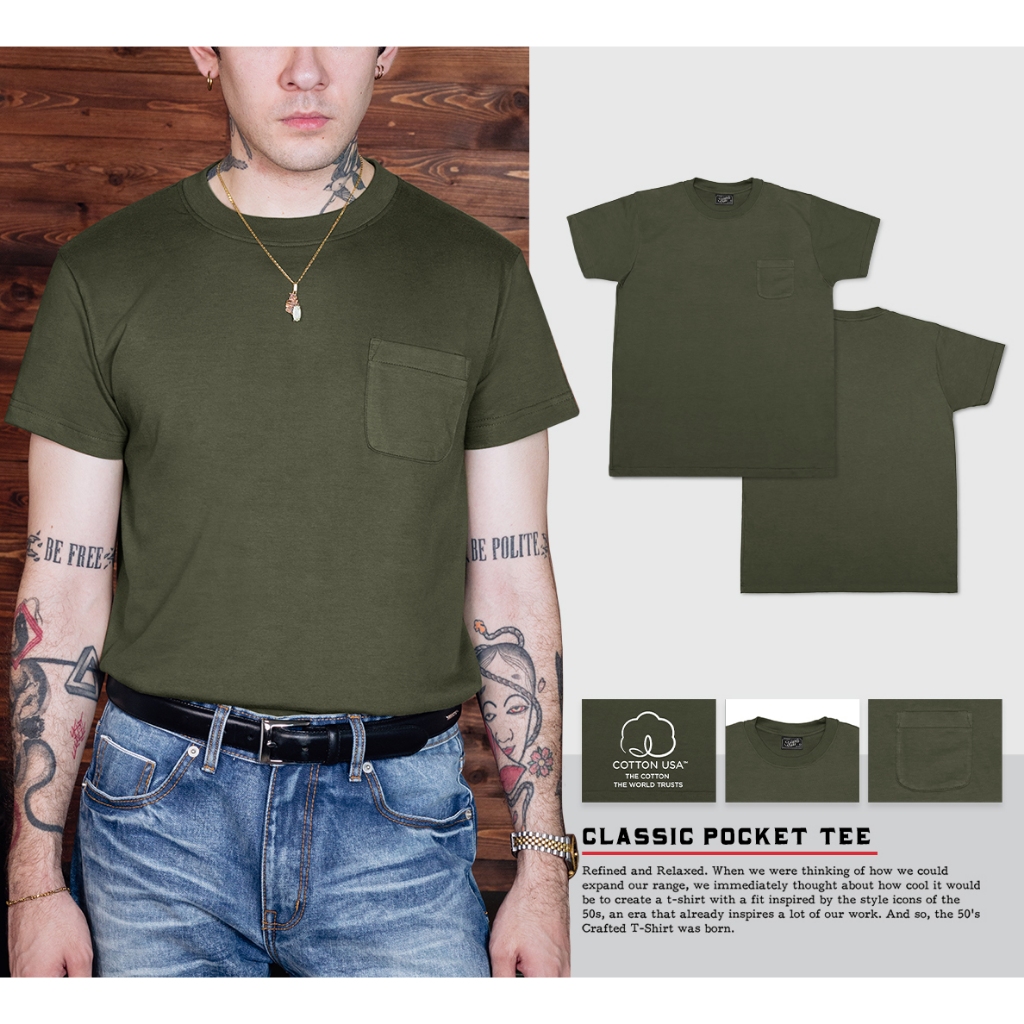 Simple&Raw - เสื้อยืด TS759 Classic Pocket Tee (Olive)
