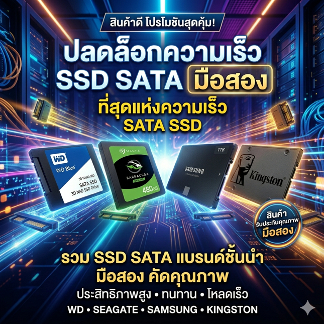 SSD SATA มือสอง 128GB 256GB 512GB 1TB Samsung WD Kingston ใช้งานปกติ มือสอง