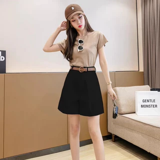 Bived S-6XL กางเกงขาสั้นผู้หญิง ทรงเอไลน์ เอวสูง ทรงหลวม ขากว้าง ผ้าเนื้อบาง (ไม่มีเข็มขัด)