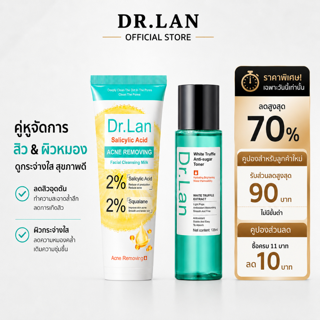 Dr.Lan โฟมล้างหน้า ผลิตภัณฑ์ล้างหน้า การรักษาสิว Salicylic Acid Facial Wash Cleanser 100ml 【ซื้อ 1 แถม 1】