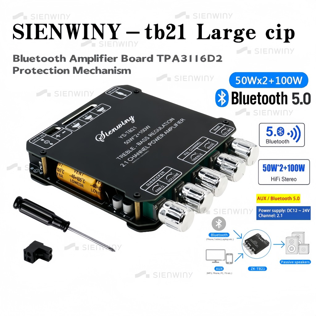 SINWINY 🔥ของแท้ YS-TB21 แอมป์จิ๋ว Bluetooth 5.0 ชิป TPA3116D2 กำลังขับ 2×50W+100W ซับวูฟเฟอร์ 2.1🔥