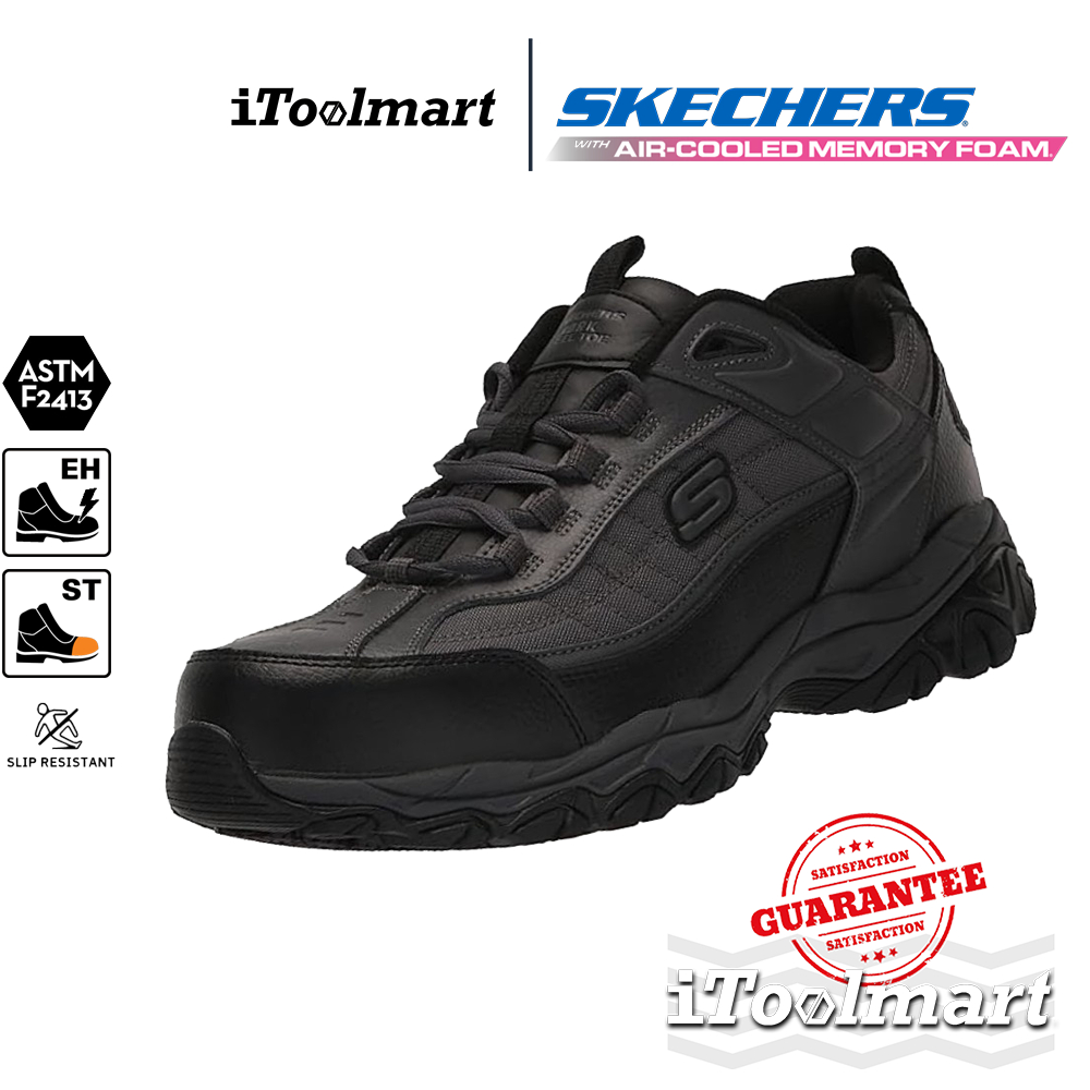 SKECHERS รองเท้าเซฟตี้ 200118 Stiney Construction Shoe ผู้ชาย สีดำ หัวเหล็ก Memory Foam ป้องกันอันตรายจากไฟฟ้า