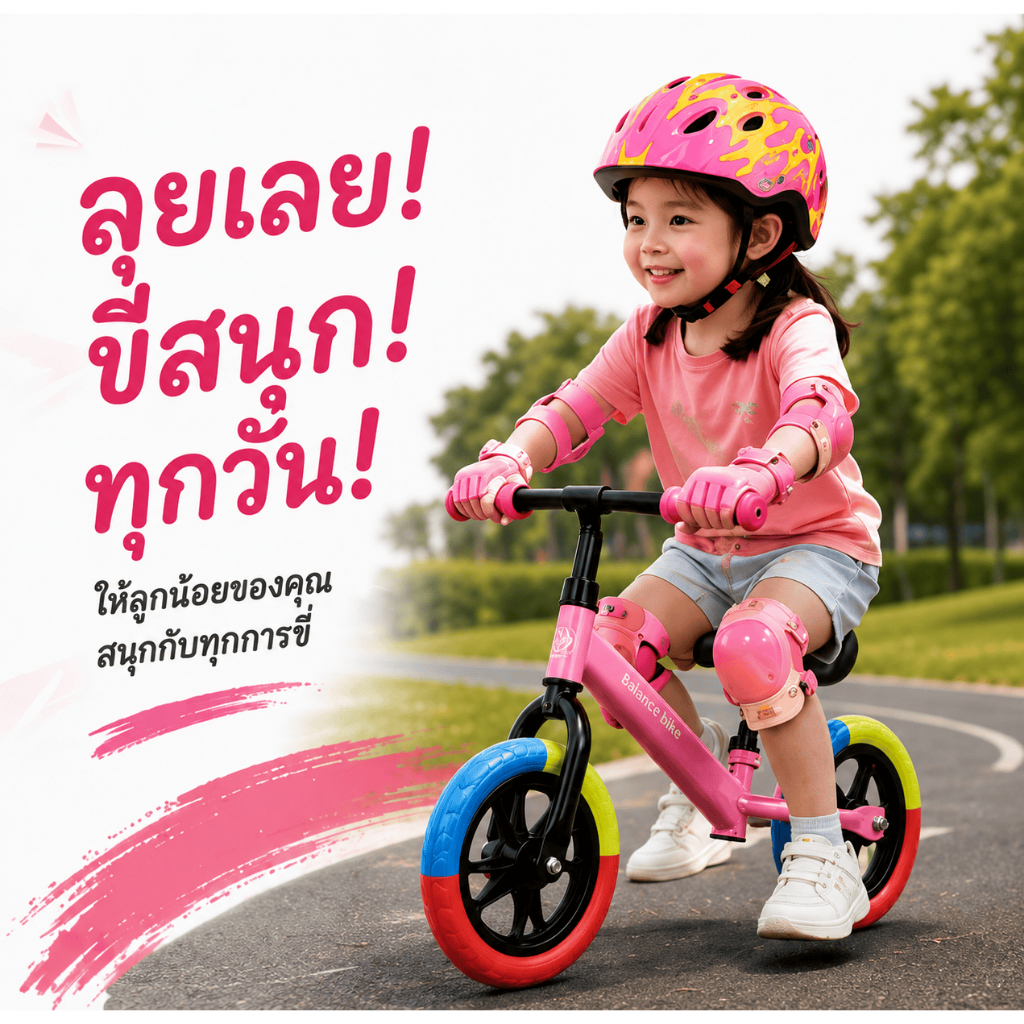 【ซื้อรถแถมชุดเซฟตี้】จักรยานบาลานซ์เด็ก ล้อ EVA ขนาดใหญ่ ช่วยซับแรงกระแทก ขี่นุ่ม ลื่นไหล ปลอดภัย แฮนด์หมุนรอบได้ เบาะนั่