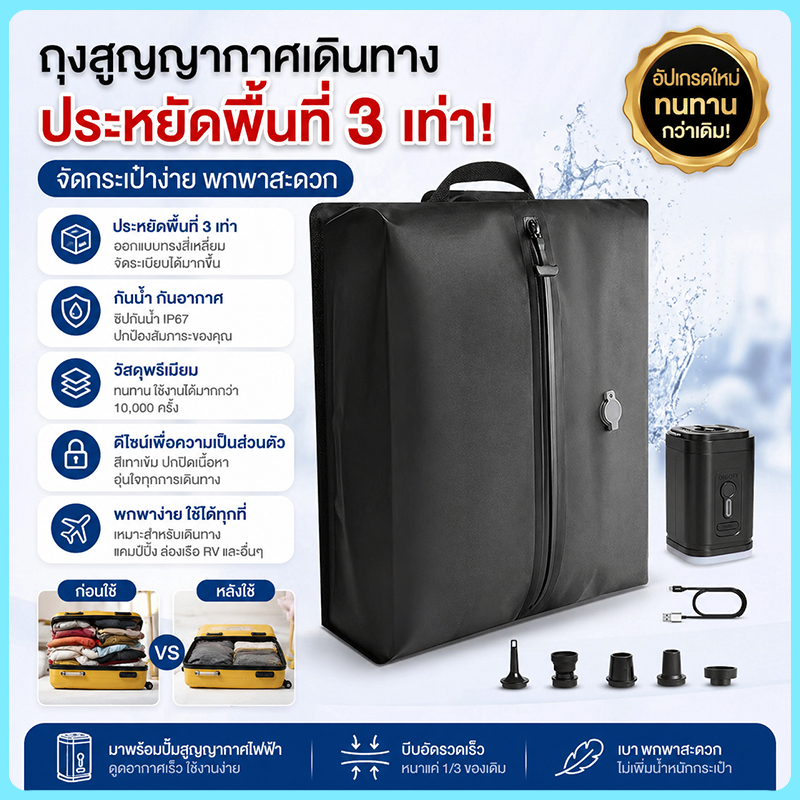 ถุงสูญญากาศสําหรับการเดินทางเสื้อผ้า, ถุงบีบอัดสูญญากาศ IP67, ถุงสูญญากาศมีวาล์วสุญญากาศ, ออร์แกนไนลอนสําหรับเดินทาง