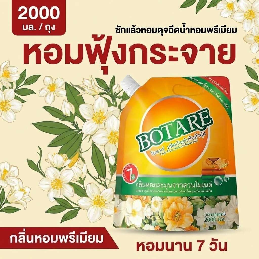 【2000 มล】Botare ผลิตภัณฑ์ปรับผ้านุ่ม หอมติดทนนาน ลดปัญหาไฟฟ้าสถิต หอมนาน 7 วัน ลดไฟฟ้าสถิต