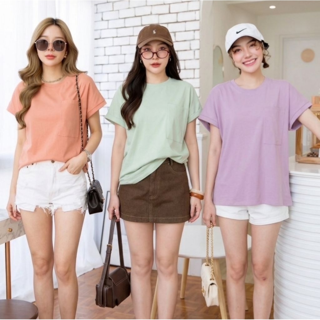 GI-ANTS (หน้าผ้า 44") เสื้อยืดคอกลม big size ดีเทลแต่งกระเป๋าหน้า