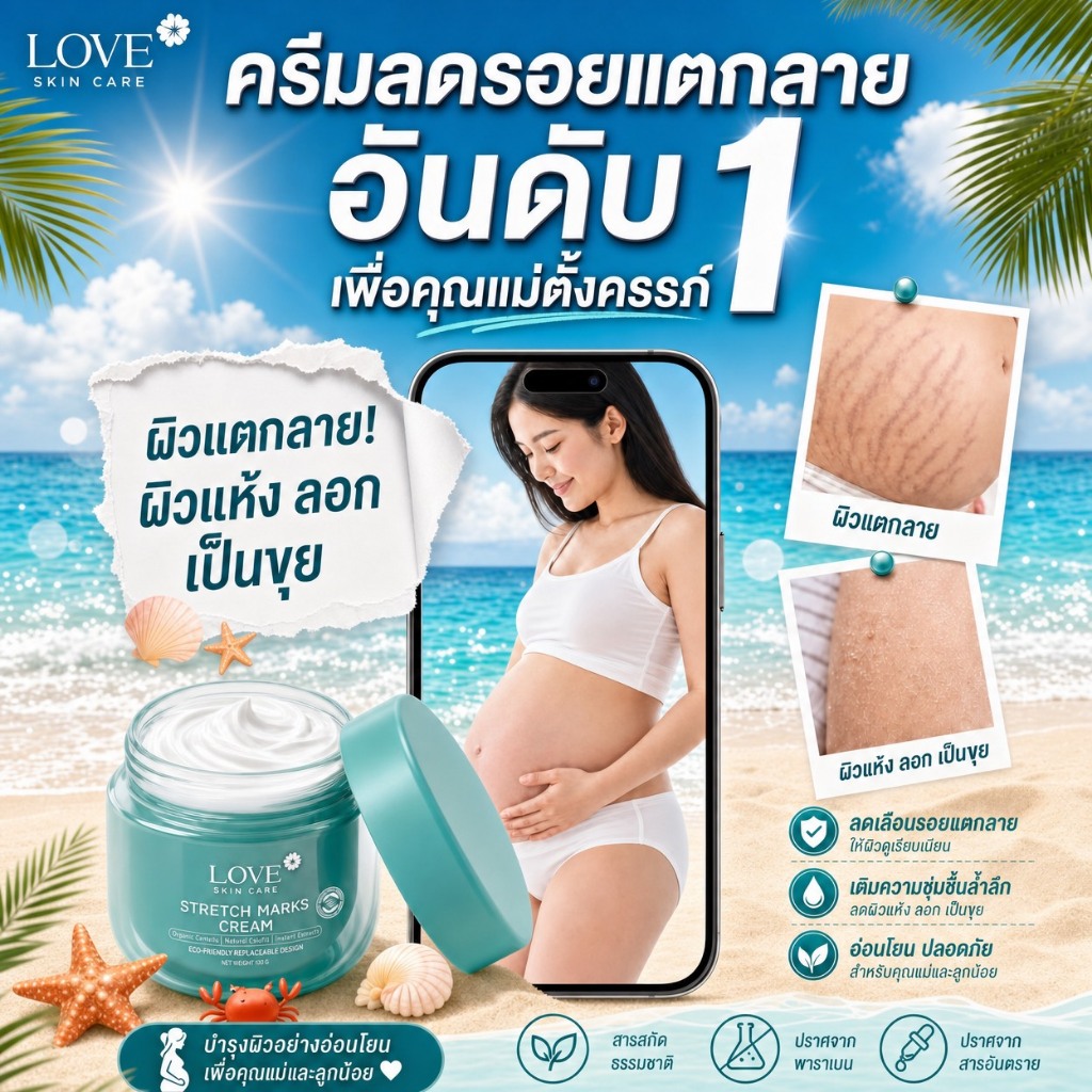 Love Skin Care ครีมลดรอยแตกลาย (Stretch Marks Cream) สูตรแพทย์