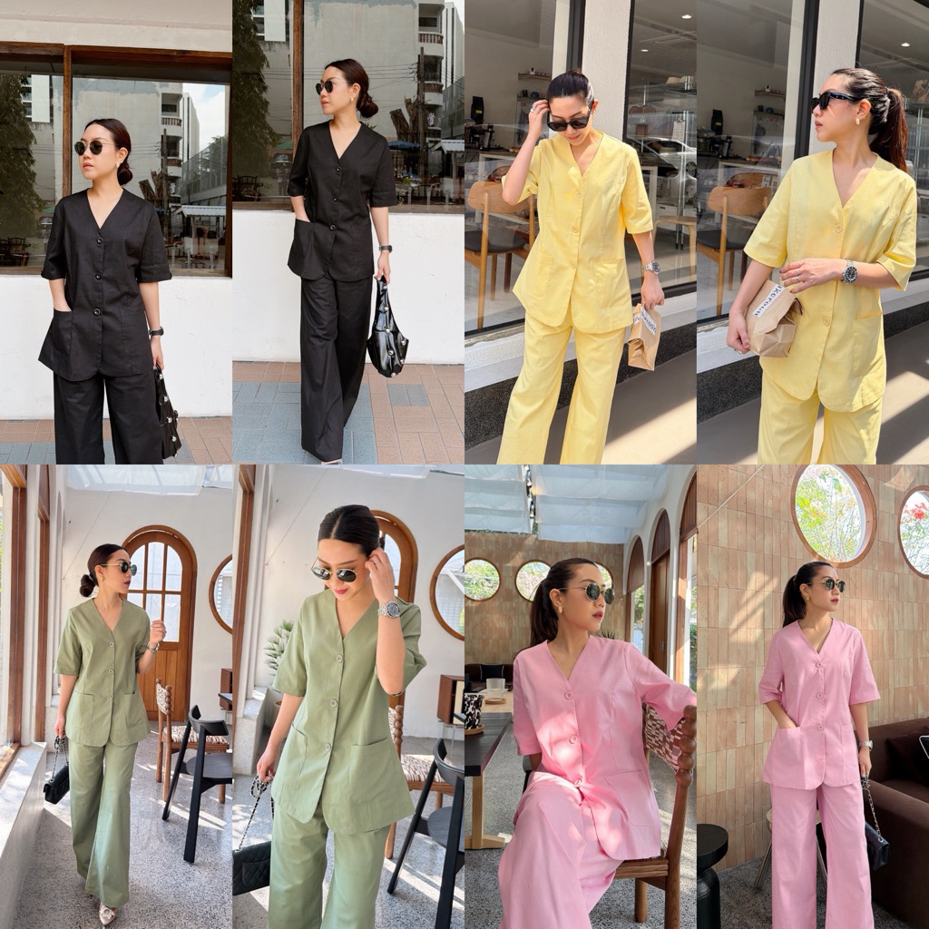 Thesimple }Linen Set #เซทเสื้อกางเกงขายาว made by thesimple