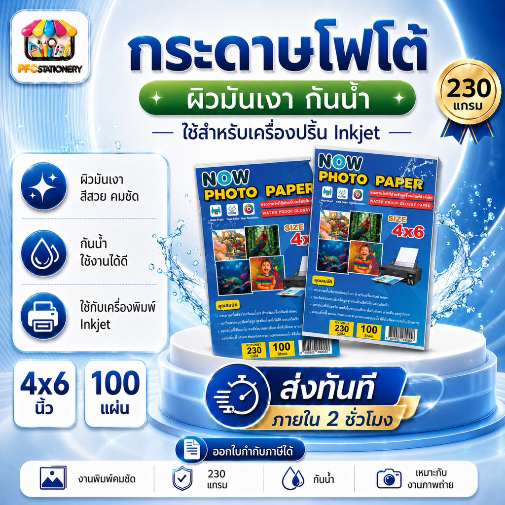 (ส่งทันที)!!NEW!!กระดาษโฟโต้ NOW ขนาด 4x6 นิ้ว หนา 230g บรรจุ 100 แผ่น สำหรับเครื่องปริ้นอิงค์เจ็ท