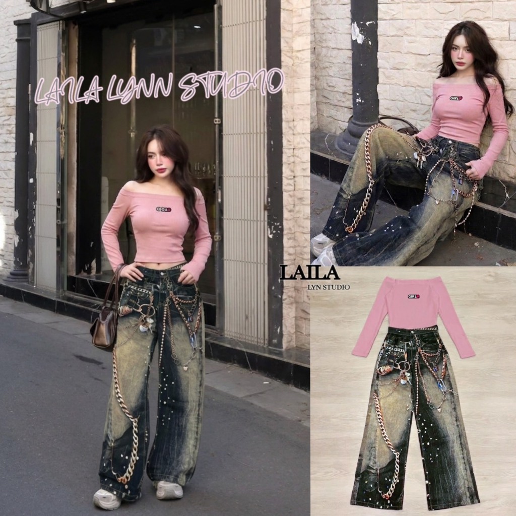 Laila Set เสื้อ+กางเกง เสื้อแขนยาวทรงเปิดไหล่ งานเนื้อผ้าสวย