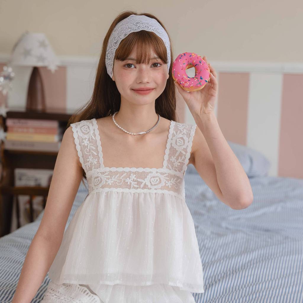 Kimmame - เสื้อ รุ่น Babe Rose Lace Spaghetti 3 สี - พร้อมส่ง ฟ้า / ชมพู