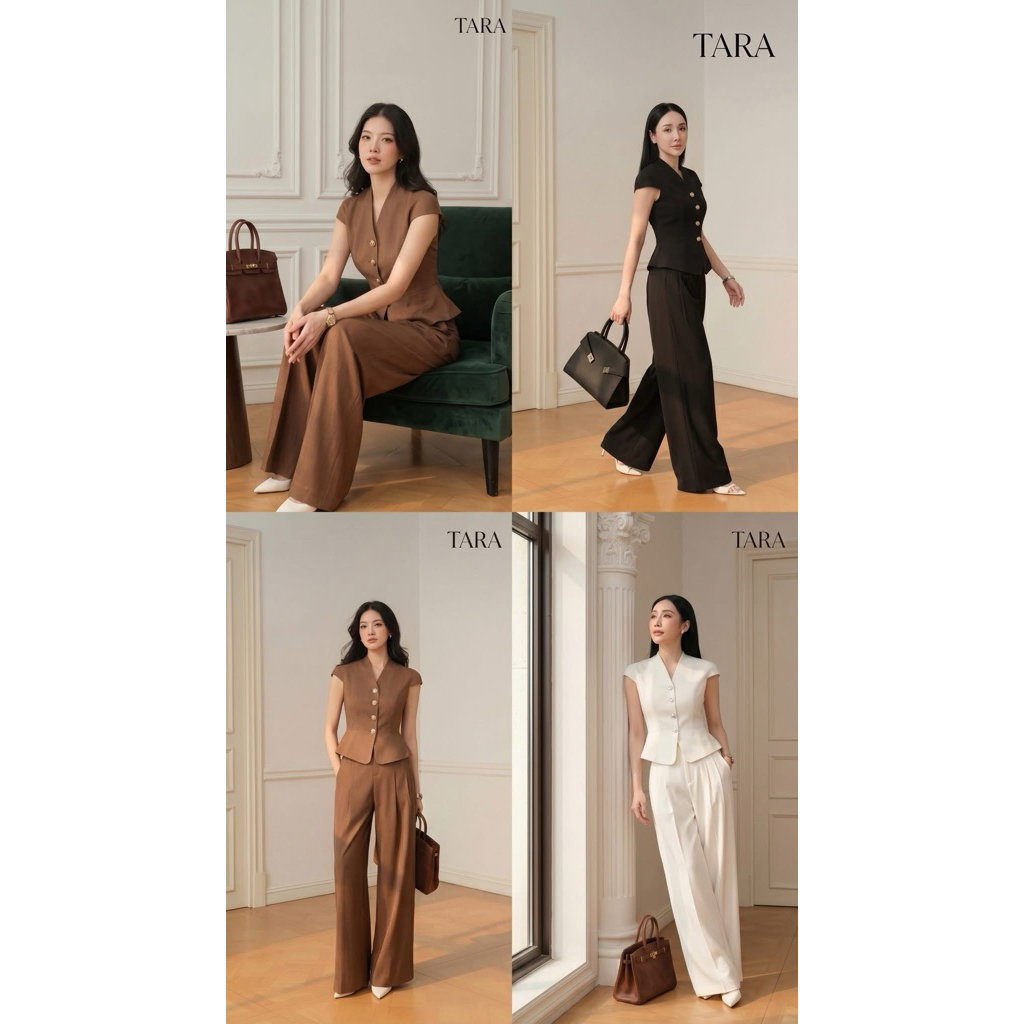 Tarastore ชุดเซ็ตเสื้อ+กางเกง ลุคผู้ดี ใส่ออกงาน  #H-249