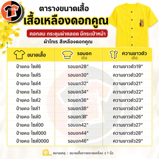 🔥พร้อมส่ง🔥เสื้อเหลือง พร้อมปักตราดอกคูณ คอกลม กระดุมผ่าหน้า ผ้าโทเร รีดง่ายใส่สบาย ถูกระเบียบ