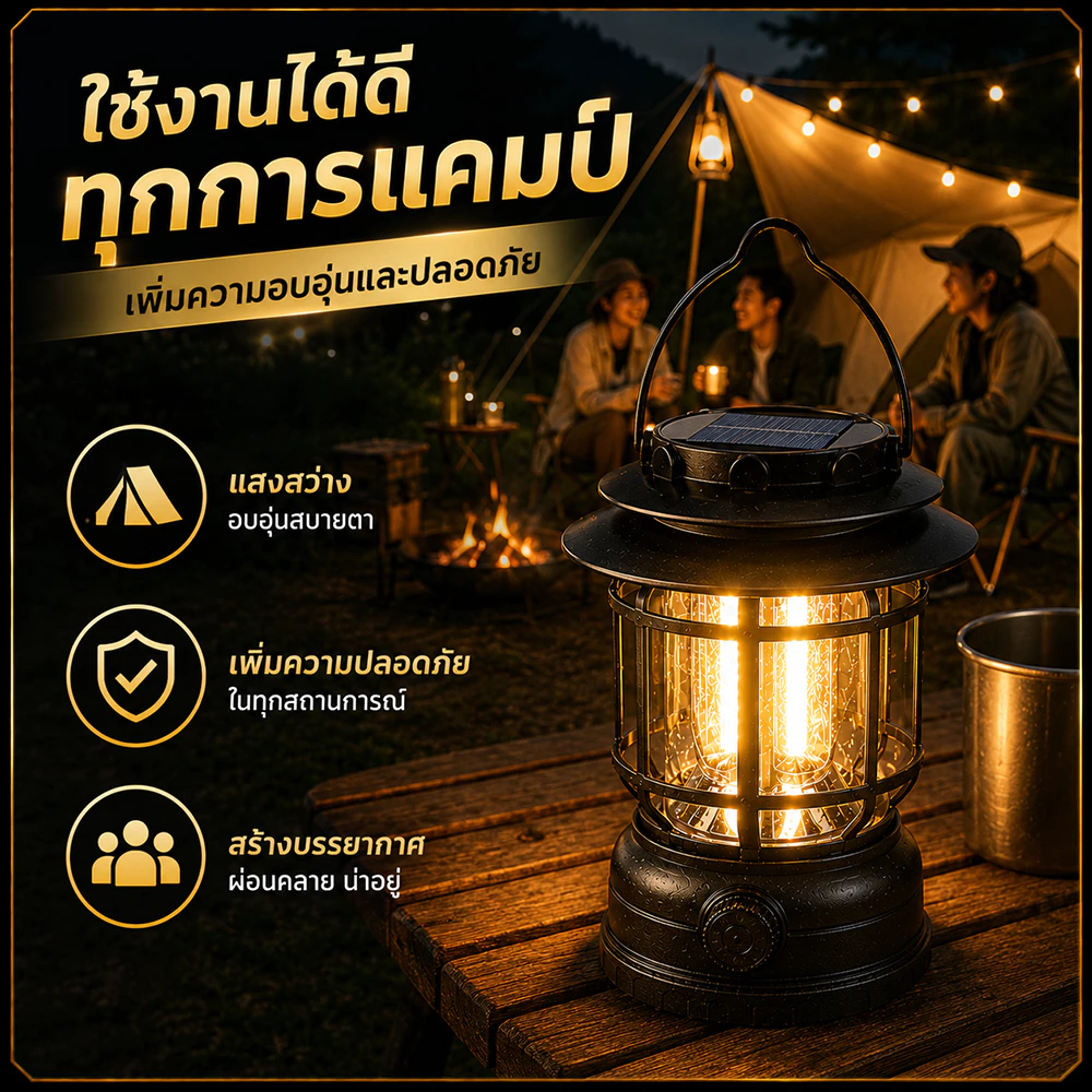 ไฟโซล่าเซลล์ ย้อนยุค ไฟตะเกียงแค้มปิ้ง แบบพกพา ชาร์จไฟได้ สําหรับตั้งแคมป์ เดินป่า Type-C ชาร์จ ปรับความสว่างเต็มรูปแบบ thumbnail 10