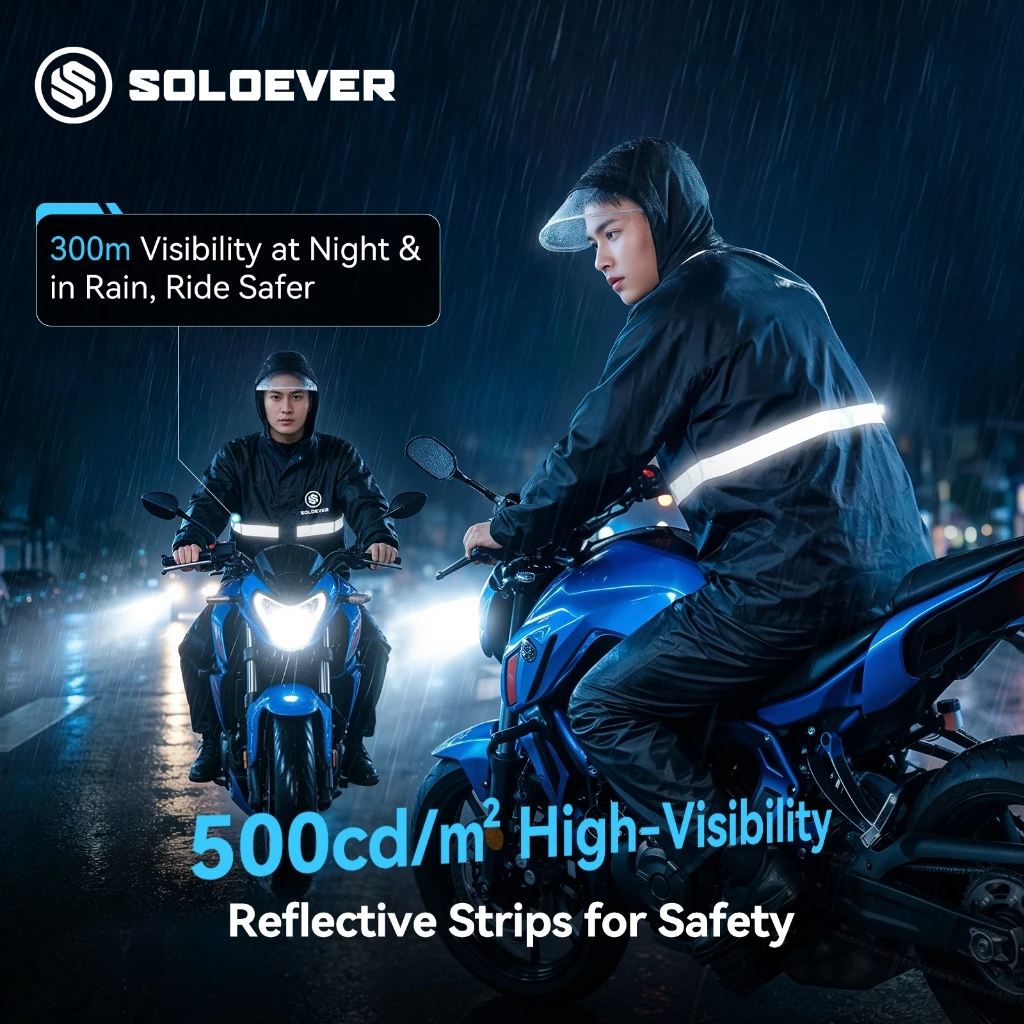 ​SOLOEVER เสื้อกันฝน 2ชิ้น กันน้ำ100% ฮู้ดปรับได้ เหมาะสำหรับขี่ ผู้ชาย ผู้หญิง สวมใส่สบาย ราคาพิเศษ thumbnail 8
