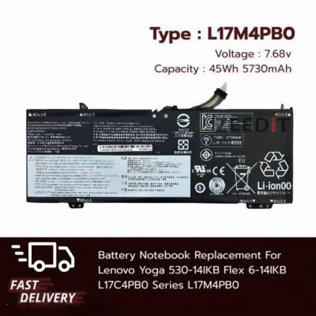 (ส่งฟรี ประกัน 1 ปี) แบตเตอรี่ โน๊ตบุ๊ค Battery for Yoga 530-14IKB Series Flex 6-14IKB L17M4PB0 L17C