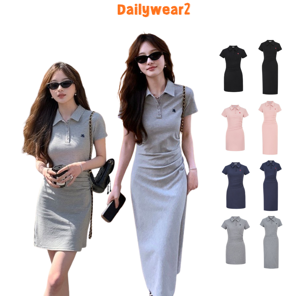 Dailywear พร้อมส่ง ✨ เดรสลายปัก คอปกสไตล์โปโล สำหรับสตรี แนวหน้าร้อน แขนสั้น เดรสทรงจีบ ดีไซน์รัดเอว คอลเลคชัน 2026