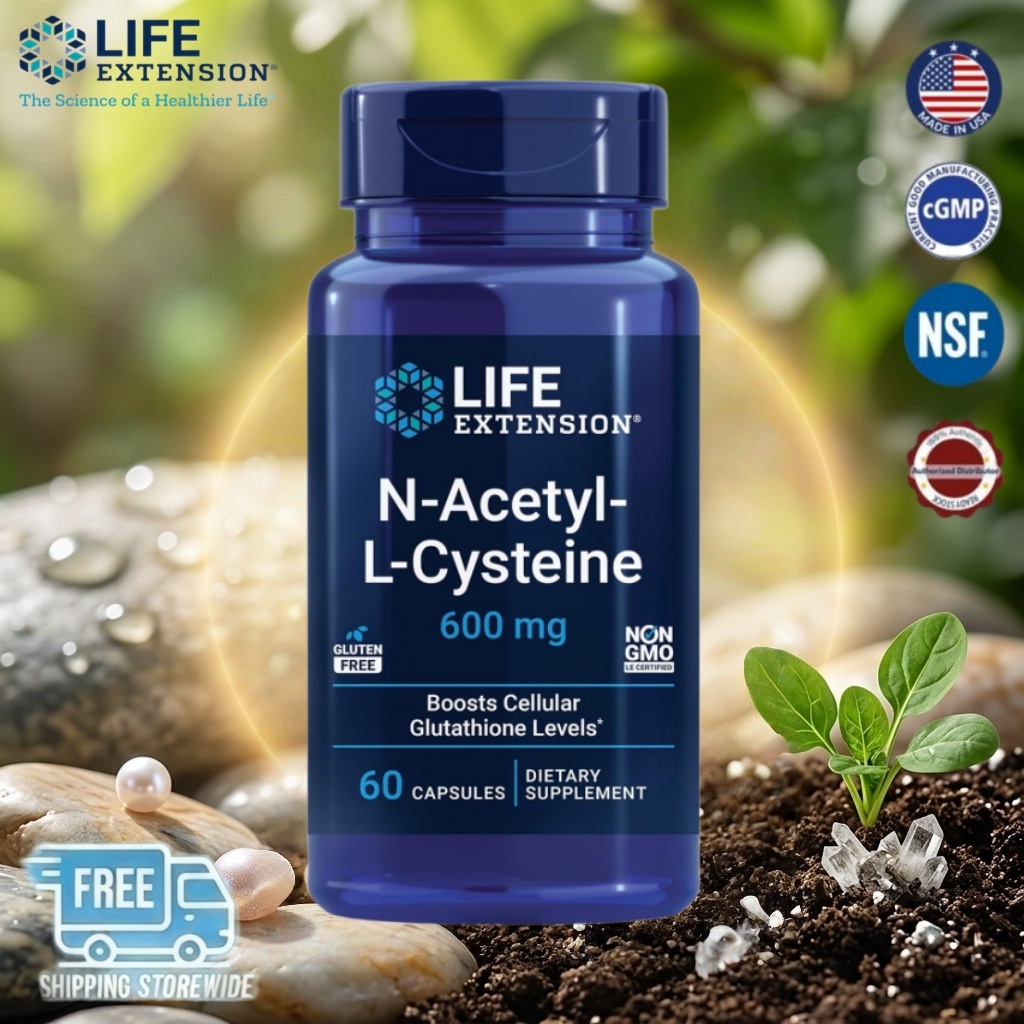 Life Extension NAC 600mg เอ็นอะเซทิลซิสเทอีน บำรุงตับ ขับเสมหะ ปอดสะอาด เสริมภูมิคุ้มกัน ต้านอนุมูลอิสระ ดูดซึมดี 60แคปซ