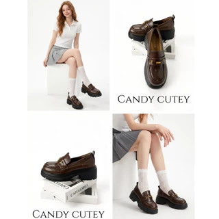 Candy Cutey โลฟเฟอร์หนังดำหัวตัด พื้นหนาซัพพอร์ตดี กันลื่น เหมาะทั้งทำงานและลุคเท่ หนังนิ่มใส่สบายตลอดวัน