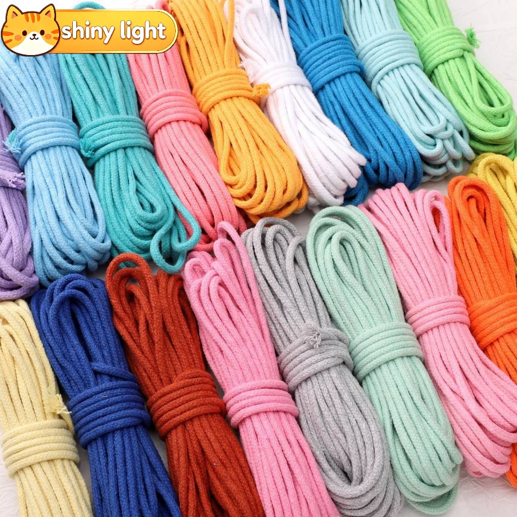 เชือกฝ้ายโทนเดียว 4 มม. ยาว 10 ม. พร้อมลูกปัด อุปกรณ์ DIY ทำพวงกุญแจ สายกระเป๋าเป้ ถักจี้ หัตถกรรม