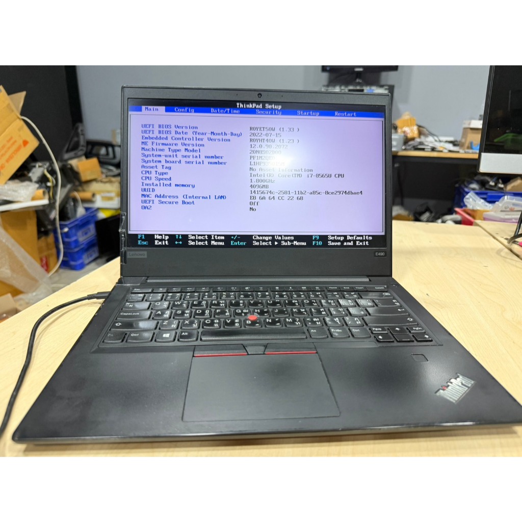 โน้ตบุ๊ค Lenovo ThinkPad E490(i7-8565U/4GB) ไม่มี SSD Adapter สุขภาพแบต 59% จอไบร์ทจอเบิร์น จอมีรอย