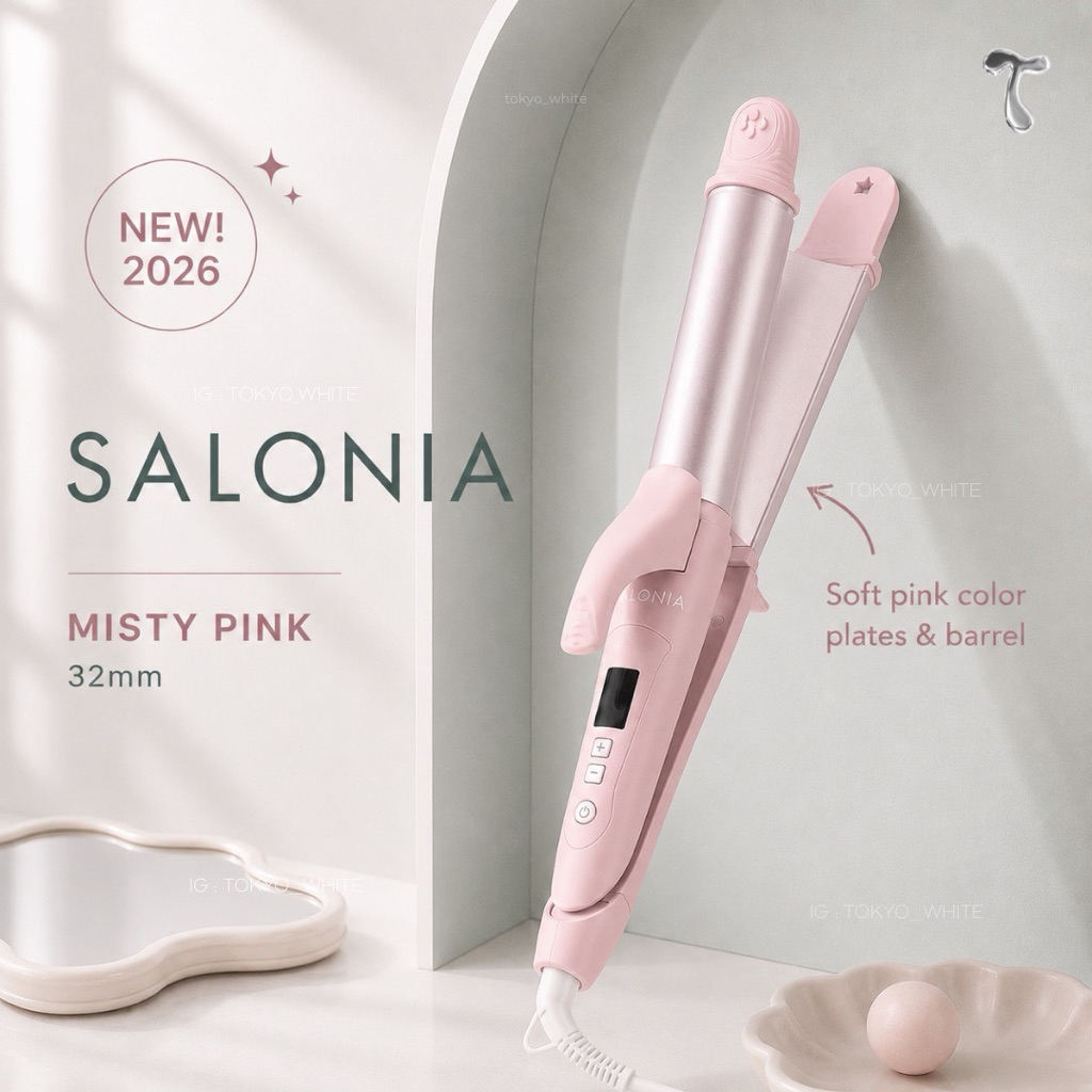 💗 SALONIA 2 Way 2026 Misty Pink💗 Straight & Curl Iron 32mm. ม้วนได้ หนีบได้แท้จากญี่ปุ่น แท้💯% รับปร
